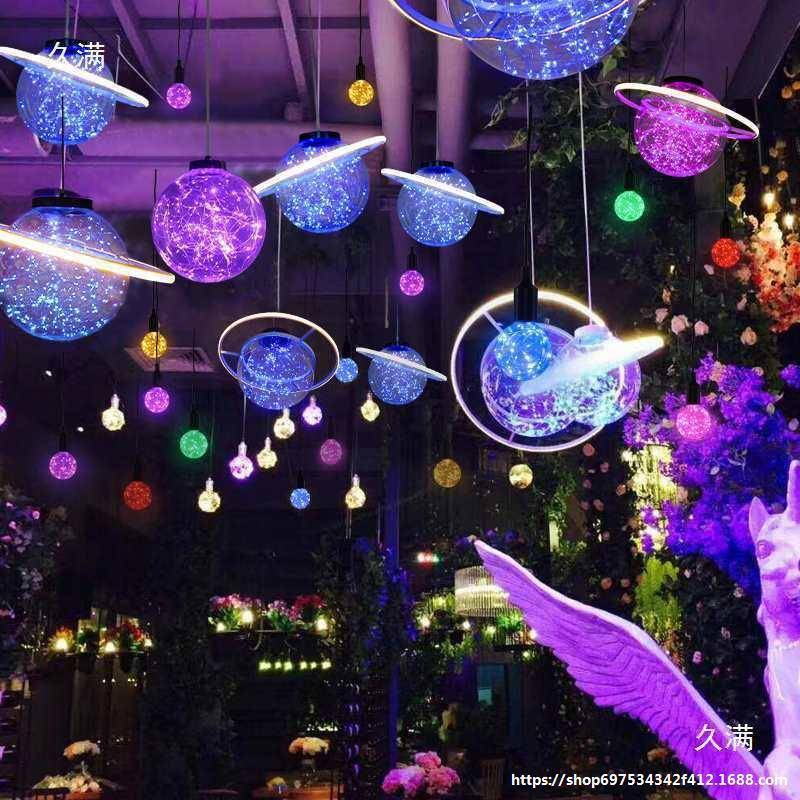圆球形红酒吧k围tv清氛灯餐饮烧烤699店装吧饰灯网星空星球吊灯