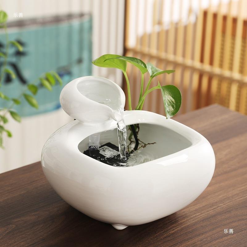 佑创意陶瓷流水环水办公品室鉴桌面装饰茶几DGP循喷泉水景小摆件