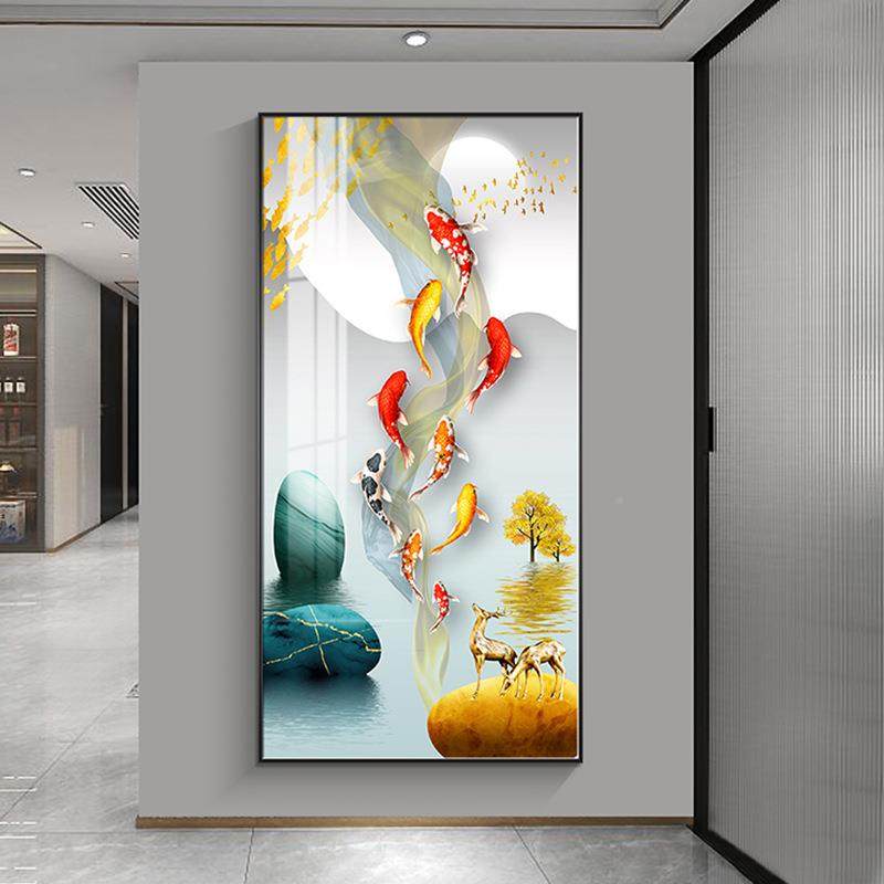关厅鱼图玄装饰画新中式入户挂画客走过廊道好寓意竖版轻other奢,家居饰品,现代装饰画,淘宝优惠券,粉丝福利购,淘宝优惠卷