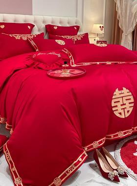 新款亲肤毛婚庆件套龙凤刺绣喜磨庆大红简品约婚房床FHA四新婚床