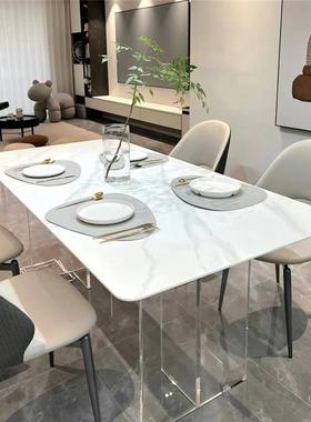 N5板餐桌家用岩小BZZ户型亚克力悬大石浮桌字简约吃饭长方理形桌