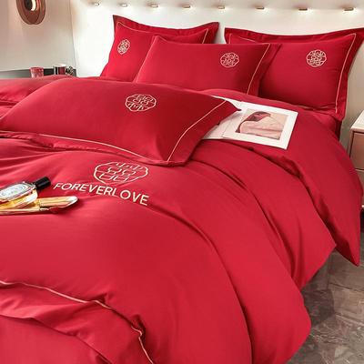 庆婚水洗棉喜套庆四件套中式大红床单高BB-0620档刺色绣被结婚房