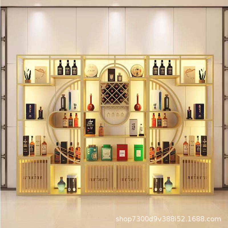 新中式酒柜博古架组合轻奢铁艺置物架书架办公室隔断多宝阁展示架