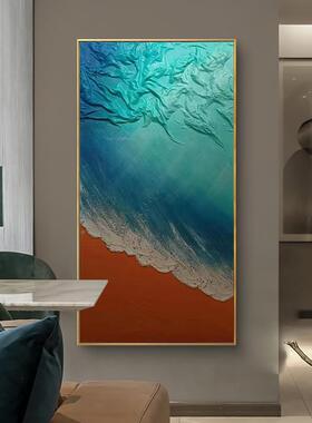 简约纯手绘轻奢挂厅画23.06.7入户玄竖版海景过道油画关客走尽廊