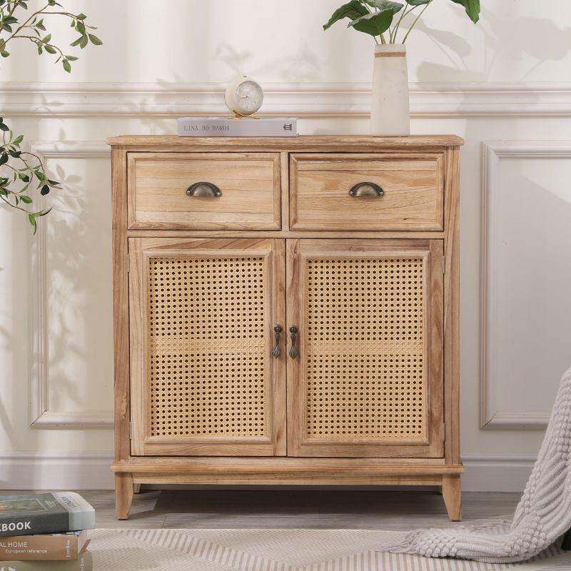 实木边柜藤编台美式复古茶水柜客厅收纳民宿新中式S960储柜物餐柜