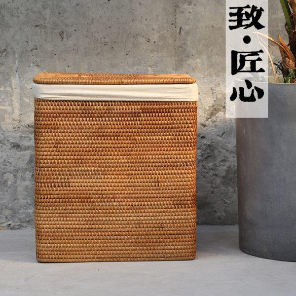 高端精致藤编收纳筐整理箱脏衣篮篓带盖大号侘寂风纯手工手作酒店,收纳整理,脏衣篮,淘宝优惠券,粉丝福利购,淘宝优惠卷