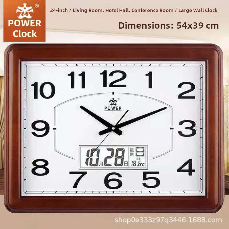 霸王实木挂钟客厅创意大挂表方形石英钟家用大号钟表中式静音时钟