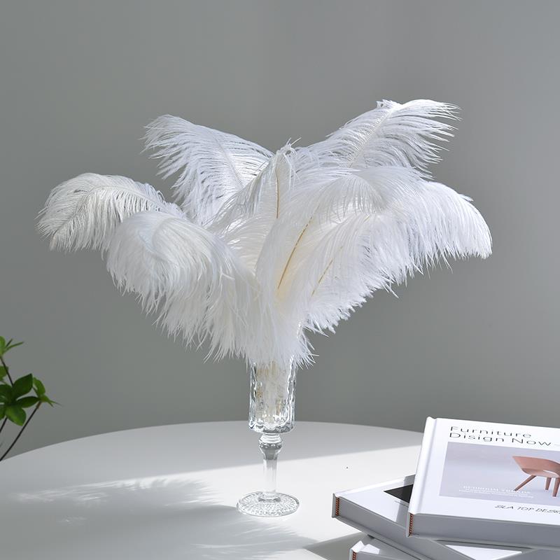 轻奢风羽毛装饰摆件家居客厅女生卧室梳妆台粉色高级感法式摆设