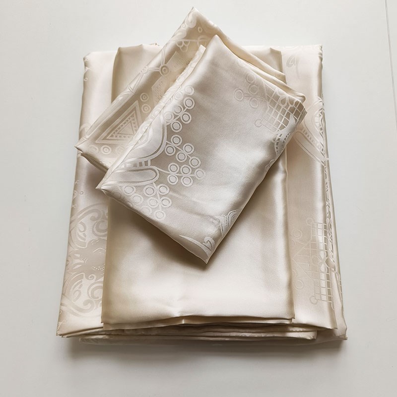 【HANLU宽i幅提花】淡金色低奢素色美肤丝滑真丝四件套100桑蚕