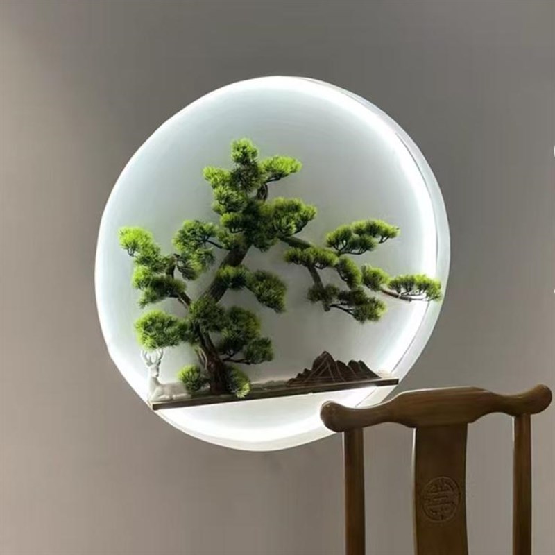 定制背景a墙挂件圆洞迎客松壁挂墙上绿植装饰品