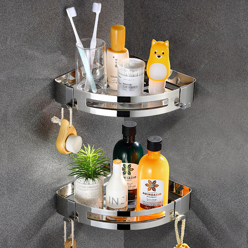 卫生间浴室三角置物架免打孔304不锈钢厕所洗漱S台淋浴房转角收纳