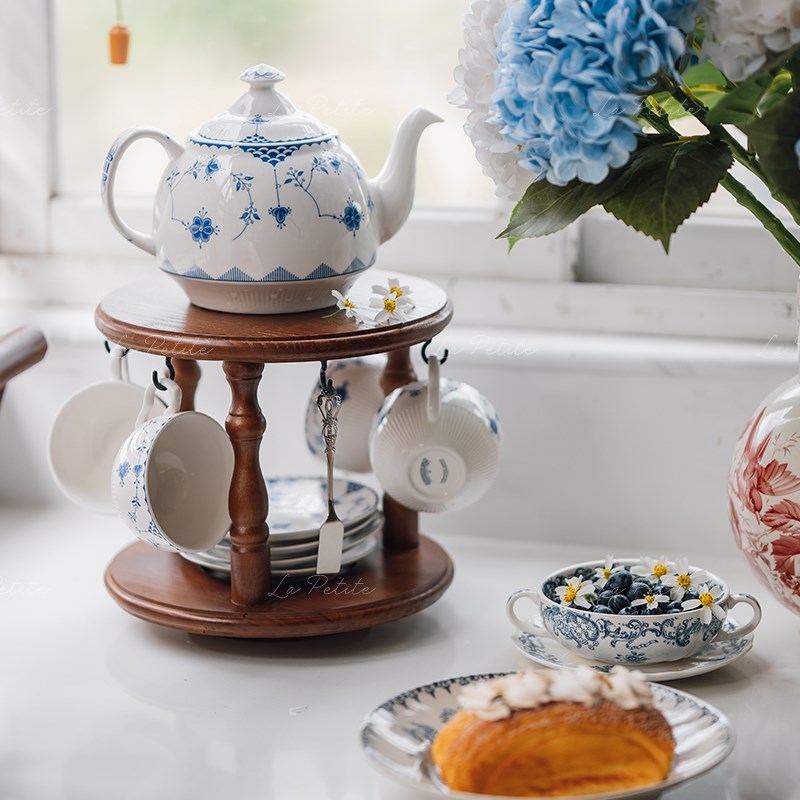 悦澜居覆古旋g转杯架家用客厅茶几置物架咖啡杯茶壶架中古桌面收