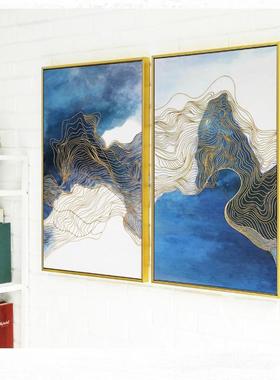 海阔天空象装饰画厅酒店拼软装画抽客厅餐背景挂画三联蓝白色JBH