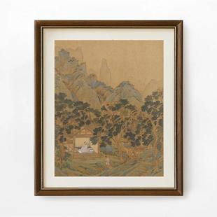 仇英高山流水装饰画新中景式中古风客餐C213贵妃挂厅画实厅木边框