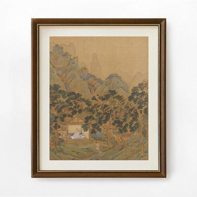 仇英高山流水装饰画新中景式中古风客餐C213贵妃挂厅画实厅木边框