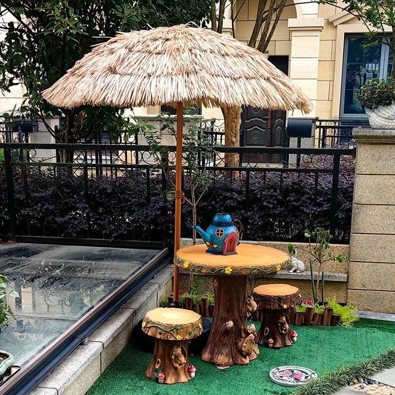 仿稻草伞茅草户外太阳伞遮阳伞庭院摄影阳台花园摆设直杆拍摄道具