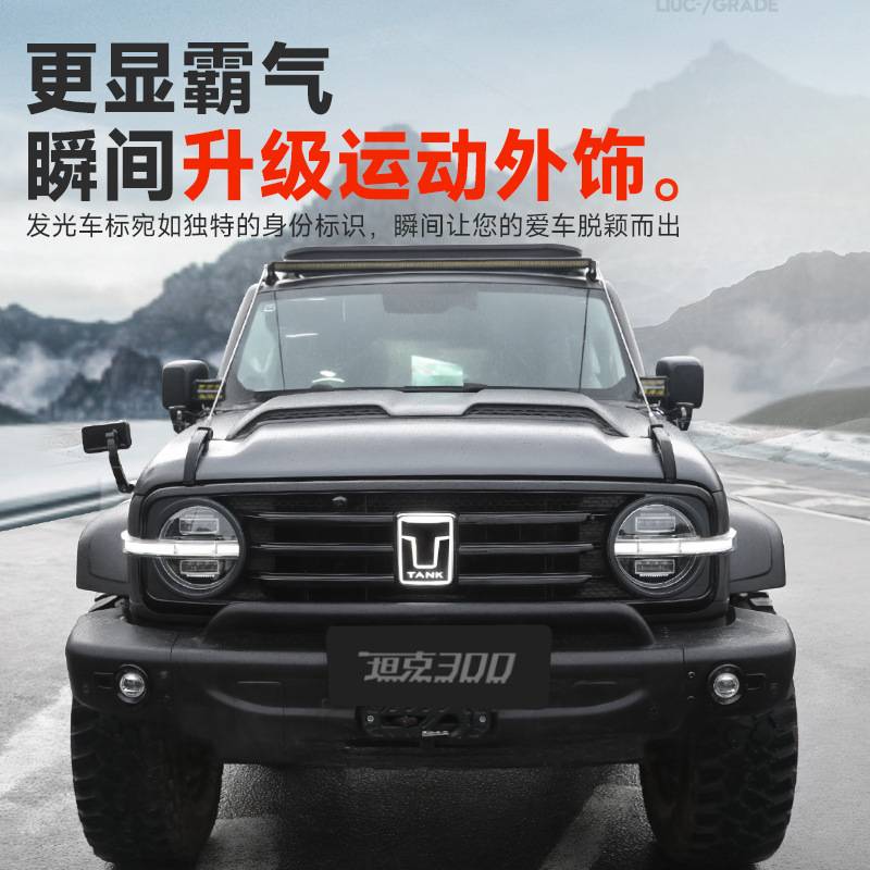 坦克300发光车标带灯中网标灯LED流光装饰灯外饰改装配件车载用品