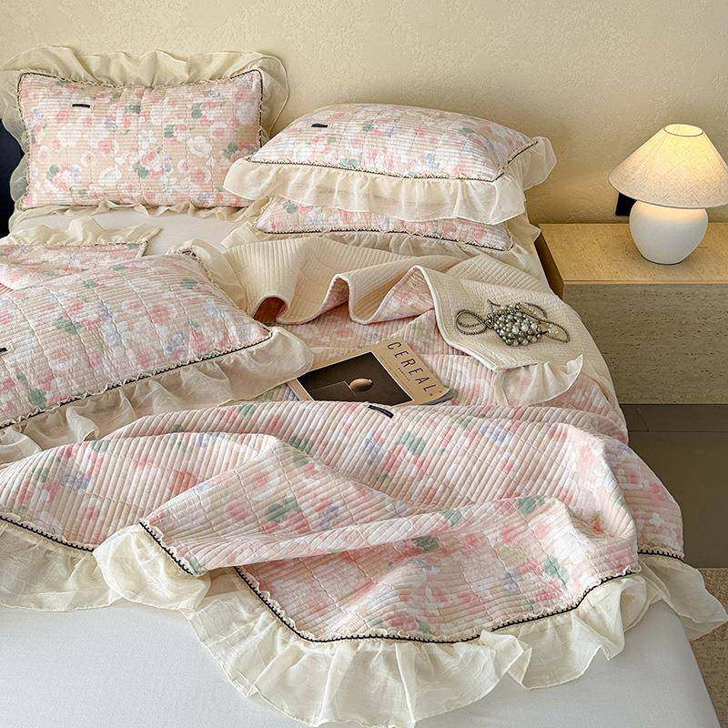 式法田园纯棉三层织带款床盖三件棉套全花边床LL床盖罩纱床护垫保,床上用品,床裙,淘宝优惠券,粉丝福利购,淘宝优惠卷