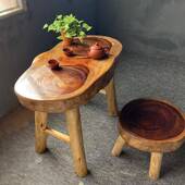 N92桌5小型餐桌实木香木阳台小家桌用吃饭喝茶茶根雕桌民宿风樟批