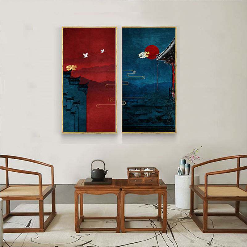 徵派新中式装饰画客厅玄关走廊沙发背景壁画书房茶室两联组合挂画