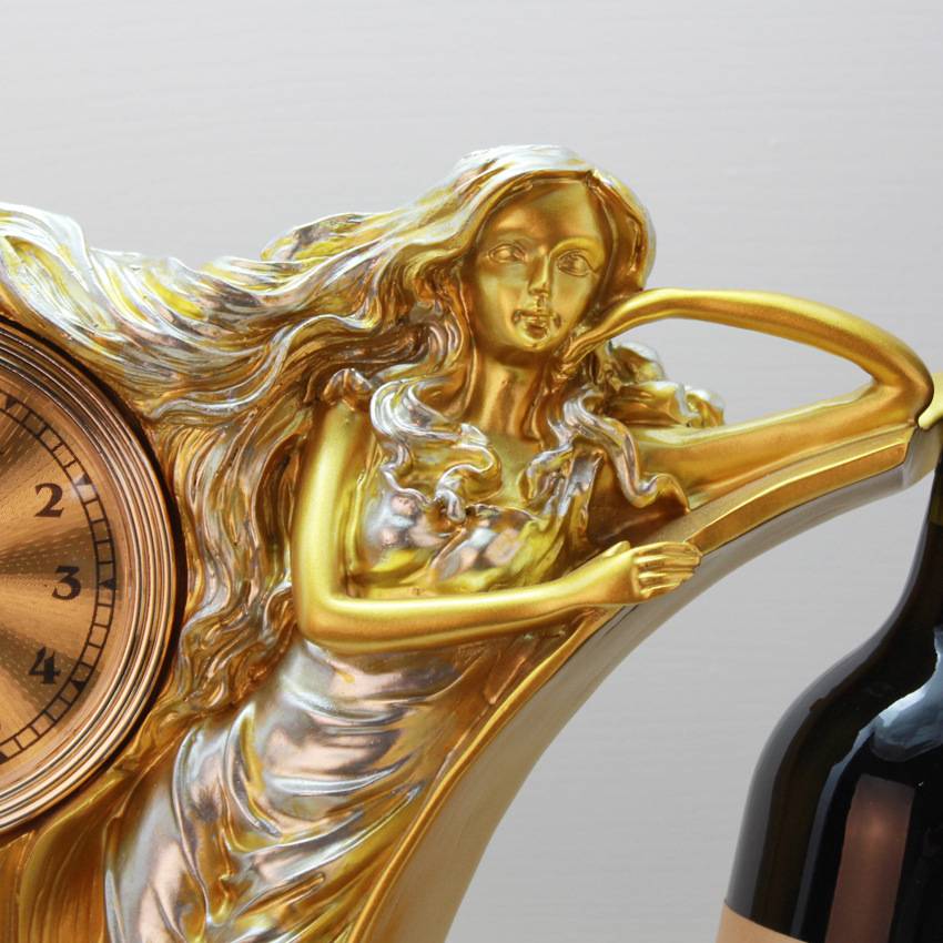 欧式创意家居 美女时钟红酒架摆件酒柜装饰品 树脂工艺摆件