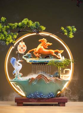 中式轻奢流水生公财摆件UGP循环客厅茶水送桌创意家居办桌装饰礼