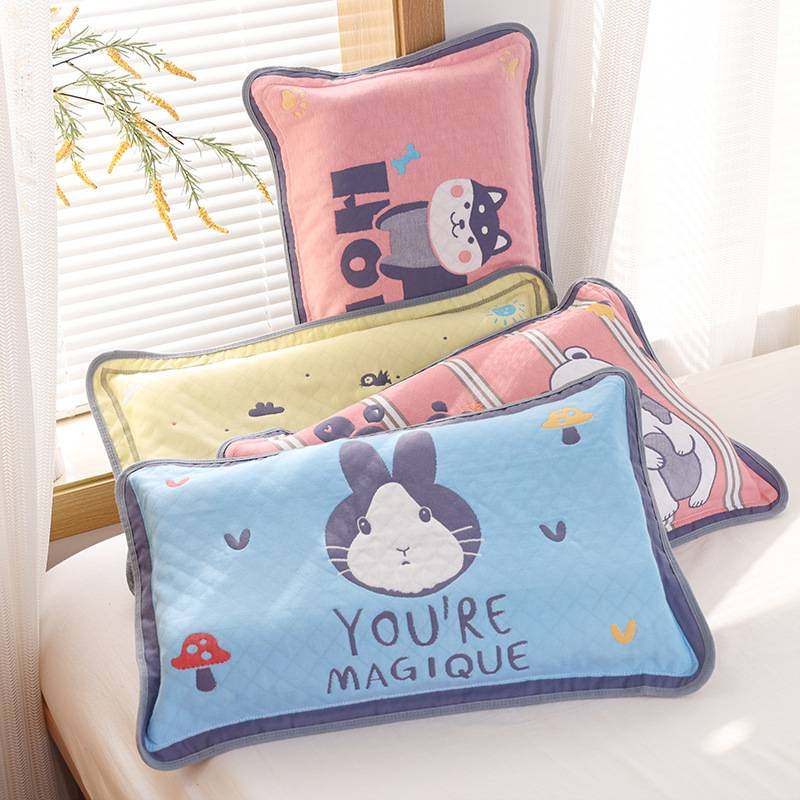 儿童枕头套纯棉纱布乳胶枕套一对装35x55单人卡通加厚枕芯套