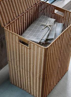 收纳框脏衣塑料赵之孙脏衣藤编篮带盖脏杂衣服收纳MBW篓筐大收纳