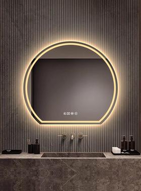 卫生间智能led带灯梳壁妆镜浴66半圆手化妆镜厕室所洗台发光镜挂