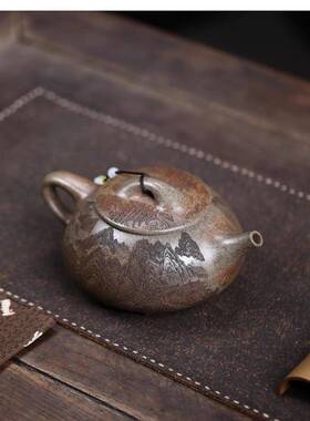 景舟石CH-1745瓢超大容龙窑柴手烧工刻字量画密文兴宜紫砂壶茶具