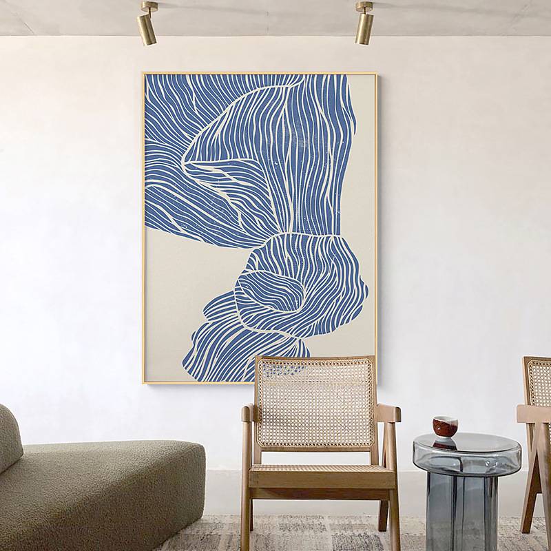 流淌 现代极简线条装饰画日式原木风客厅挂画奶油风卧室抽象画