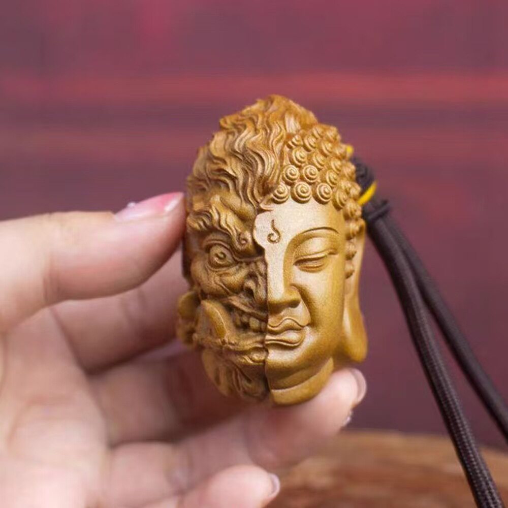 正宗老山檀香木雕一念之间手把件佛头佛魔文玩实木挂件雕刻工艺品