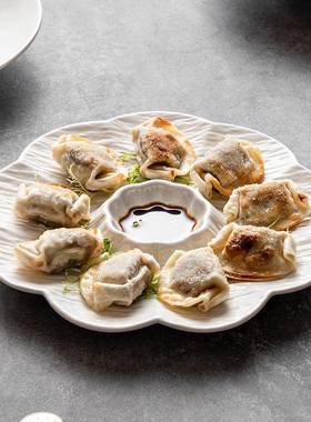 色陶瓷子饺OAP子盘醋带碟家用水饺盘分格盘虾盘白早餐菜盘薯条盘
