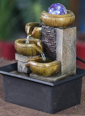 桌面流水喷养循环水鱼装饰品客厅泉办公室茶桌八方财风水来球GJS