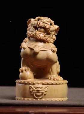 小叶黄杨木雕精鼓上狮章子抱球件印手把件家居摆装饰品精品4841工