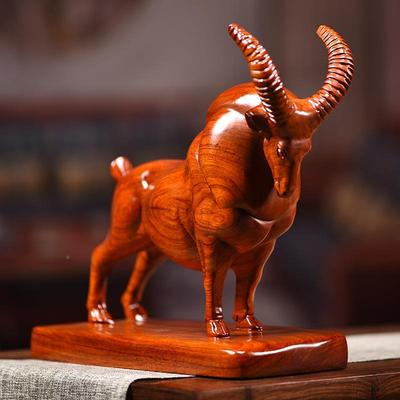 肖木雕摆件花木生羊摆GM-02实木羊客厅办公桌电视柜件梨木雕摆件