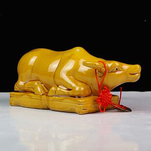 手工瓷卧陶F8757S66牛黄牛饰水牛摆件低头喝水卫间生厨房缺角现代