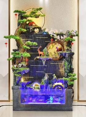 屏风假山流水喷泉摆件客生厅鱼缸循环风水轮景办装公室造财CQM水