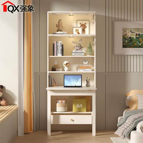 油风折叠书桌书架一体卧室连体电脑桌书组合家516用小户柜F型L4奶