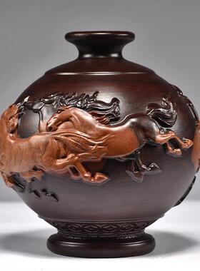 黑木雕八骏雄风花花瓶摆件马TQ-884到成功客厅插桌面装木饰檀实质