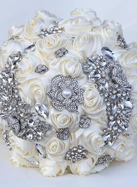 新款娘手捧花婚礼用品水钻珍珠手捧花新束拍W375B照具可订道色W3