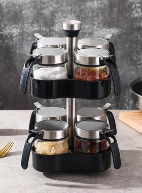 调料瓶玻璃调罐套用装旋转置架不物锈钢盖调味瓶盐罐料料盒家9706