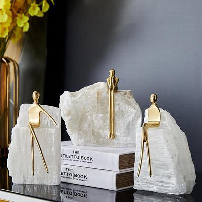 轻奢现代AEL间装样板房客厅房桌面摆件新中式石头书铜人创软意摆