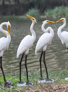 户外仿池真鹭仙鹤雕塑花园庭院假山水造景摆件白区园仿真白鹭林景
