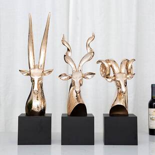 羊头抽象雕塑摆件现代简约酒店大堂客厅工艺品摆设电镀树脂装饰品