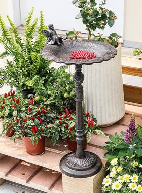 跨境新BAE品花欧式铸做旧落地鸟天使喂器摆件别墅园庭院铁铁园艺