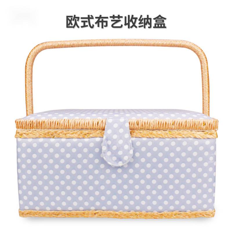 手提欧式工具收纳箱居家玫瑰色刺绣工具收纳盒整理盒布艺针线盒子