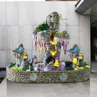 大型室外假山水喷泉流摆件花景园庭别墅现LAW代院小院鱼池瀑布观
