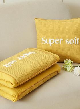 全棉水车洗棉室抱枕被子办两用纯棉靠垫公XLI沙发午睡毯子汽车用