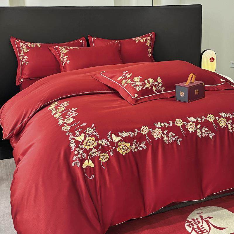 婚庆套陪四件大红色刺绣床被套婚床新婚嫁喜庆床婚嫁用品上用品单,床上用品,床品套件/四件套/多件套,淘宝优惠券,粉丝福利购,淘宝优惠卷
